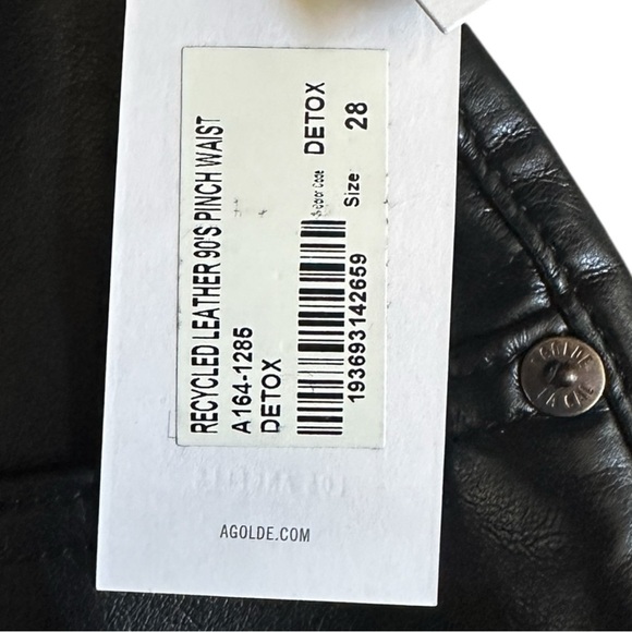 AGOLDE 90’s Pinch Waist Recycled Leather Pants Detox Black 28 High Rise NWT - Picture 7 of 12